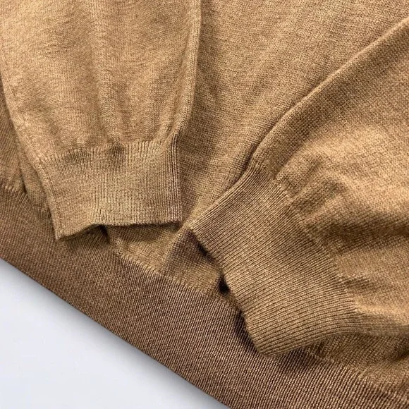 Brooks Brothers Sweater Men's XL Brown V-Neck Merino Wool Blend Stretch Preppy